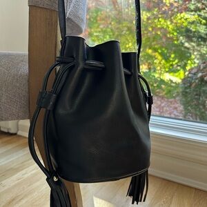 Black Leather Bucket Bag
